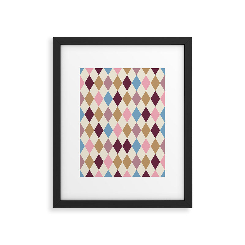 Pastel Retro Harlequin Diamonds Framed Art Print Gallery Image 6