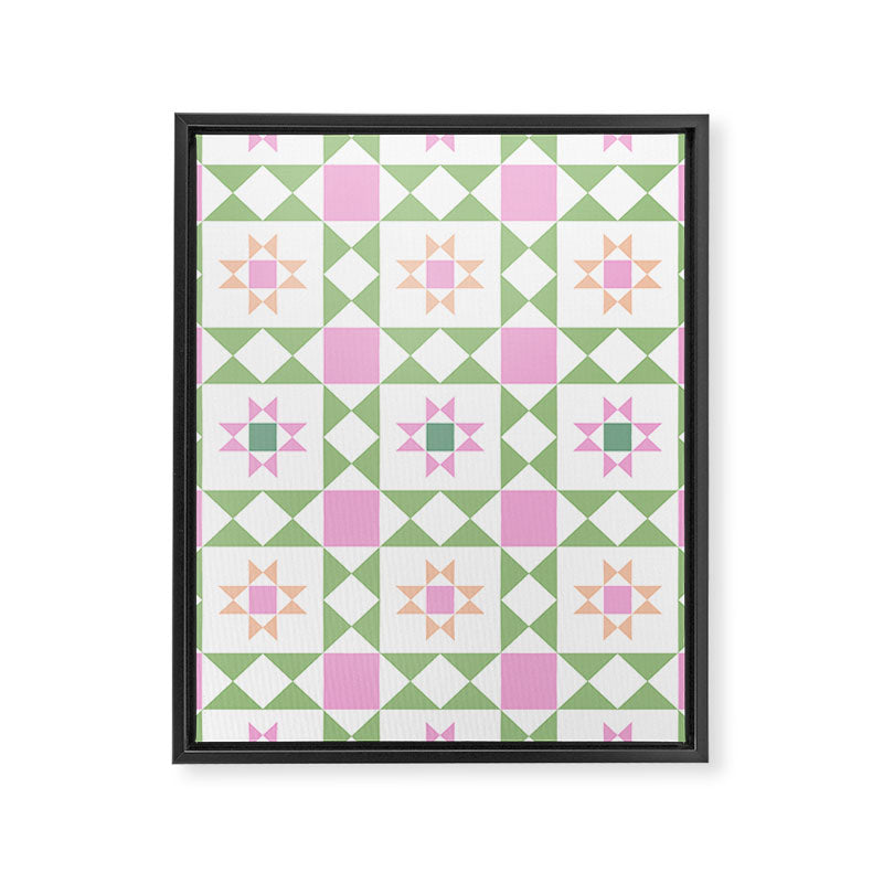 Pastel Star Quilt Pattern Framed Canvas Print Gallery Image 8