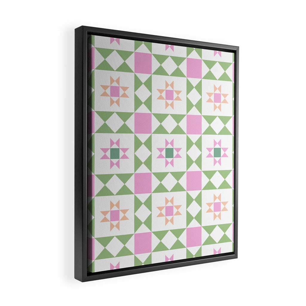 Pastel Star Quilt Pattern Framed Canvas Print Gallery Image 2
