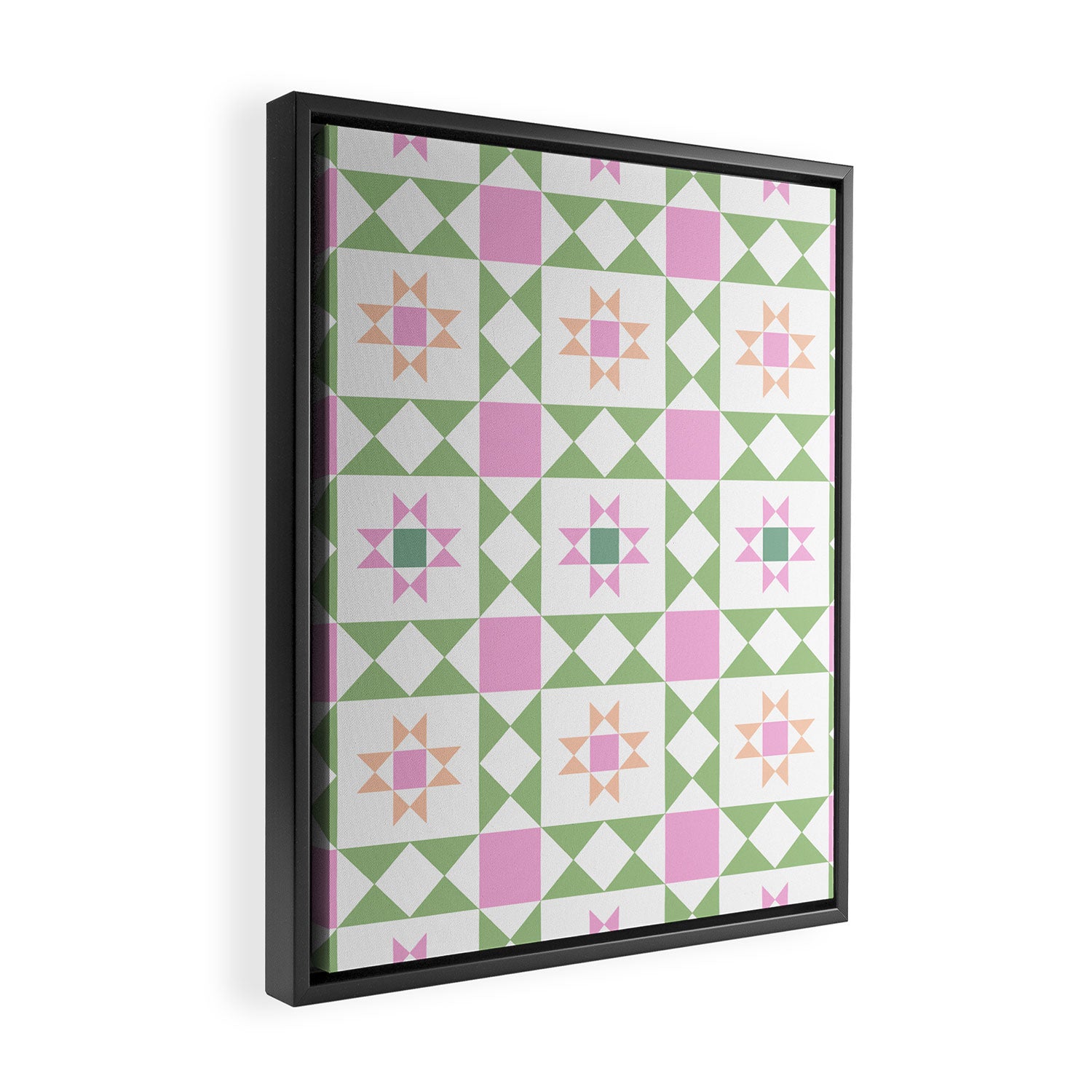 Pastel Star Quilt Pattern Framed Canvas Print Gallery Image 2