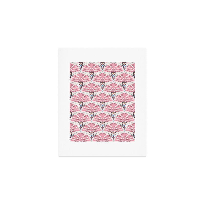 Pink Retro Floral Fan Art Print Gallery Image 1