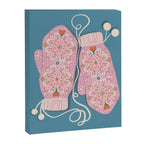 Pink Snowflake Mittens and Hearts on Blue Winter Pattern Canvas Print Gallery Image 6