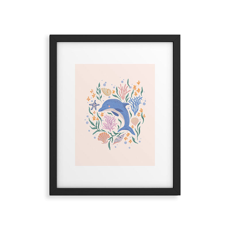 Playful Dolphin and Coral Reef Framed Art Print Gallery Image 5