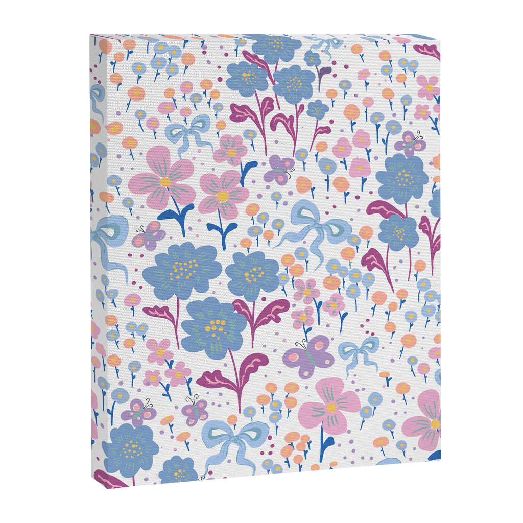 Playful Floral Garden Pattern  Pink Blue and Lavender Flowers with Butterflies and Bows Canvas Print Gallery Image 8