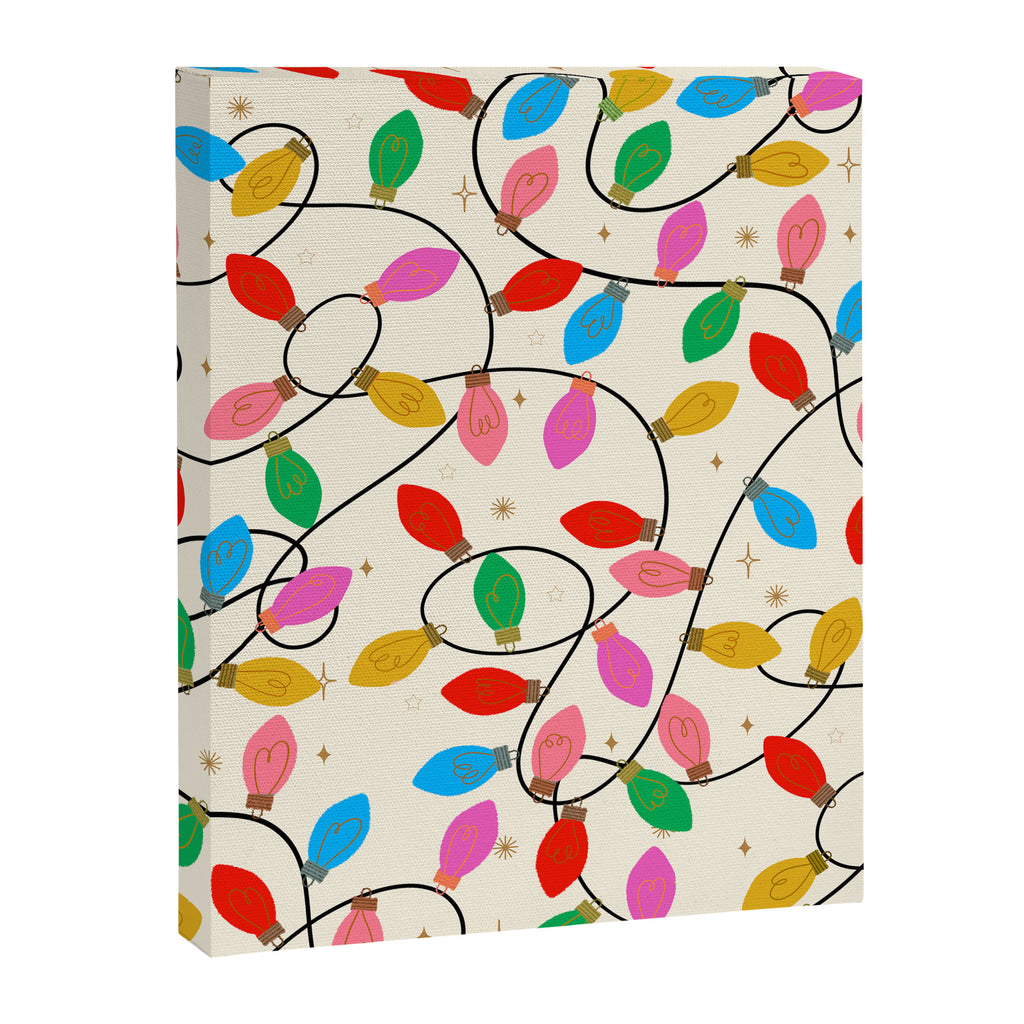 Playful Multicolor Christmas Lights Pattern on Cream Background Canvas Print Gallery Image 8