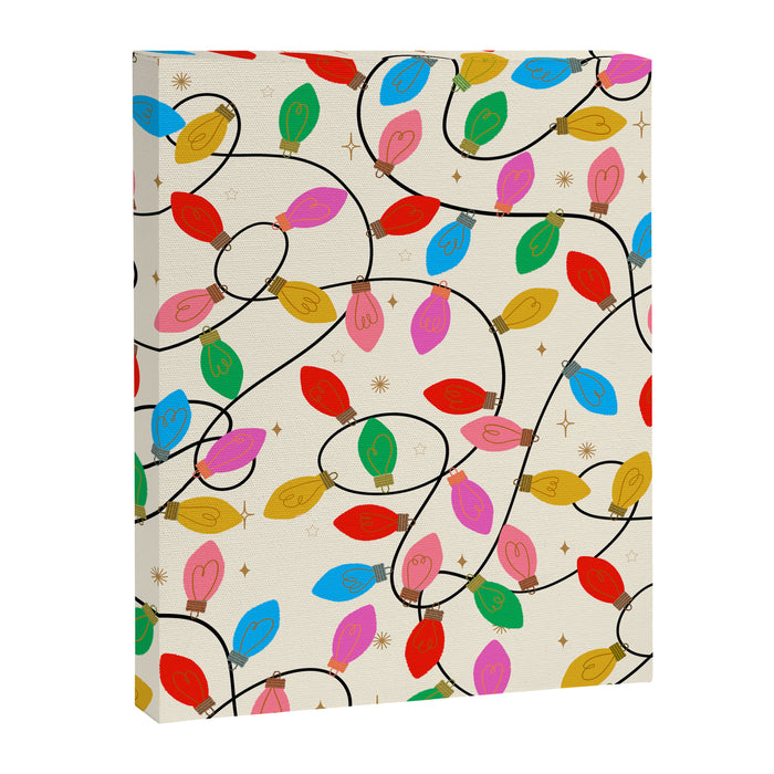 Playful Multicolor Christmas Lights Pattern on Cream Background Canvas Print Gallery Image 1