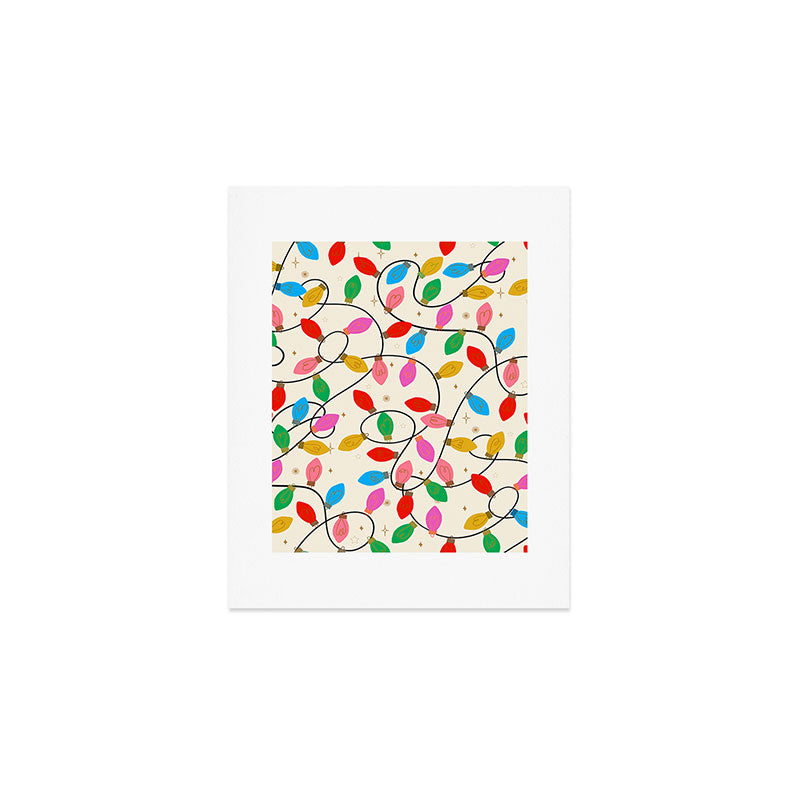 Playful Multicolor Christmas Lights Pattern on Cream Background Art Print Gallery Image 1