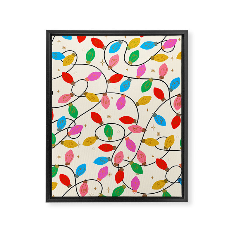 Playful Multicolor Christmas Lights Pattern on Cream Background Framed Canvas Print Gallery Image 8