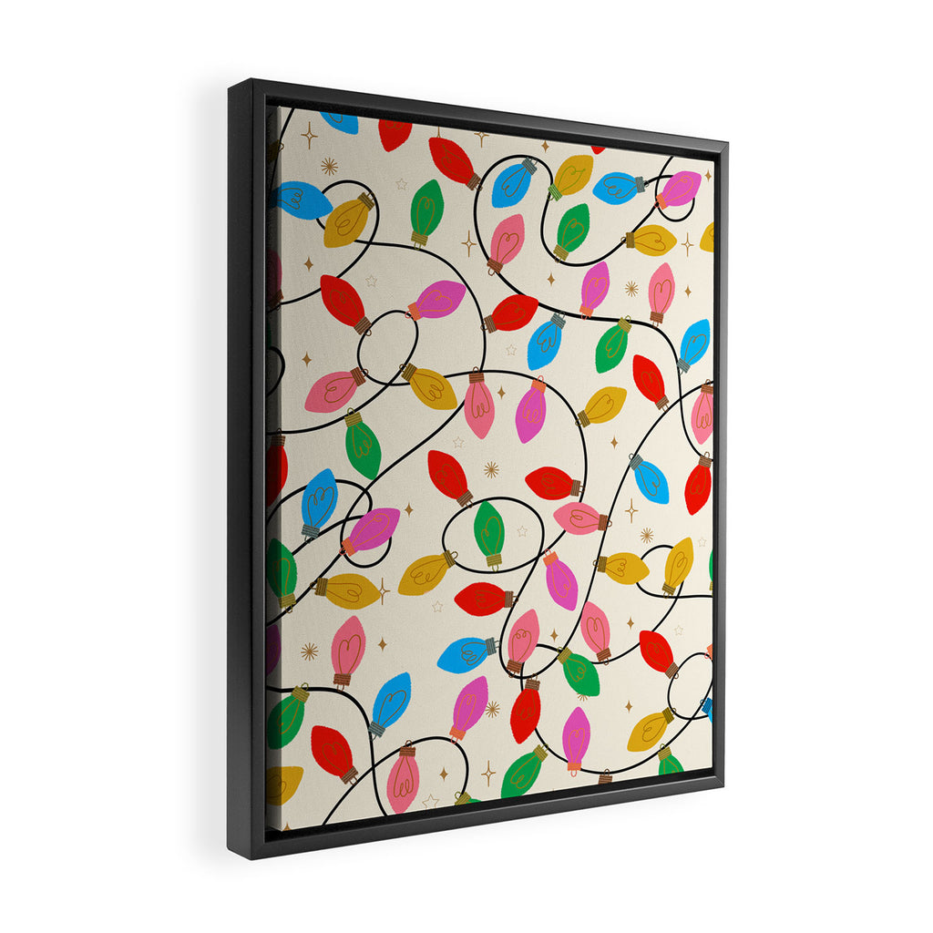 Playful Multicolor Christmas Lights Pattern on Cream Background Framed Canvas Print Gallery Image 2