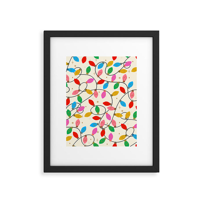 Playful Multicolor Christmas Lights Pattern on Cream Background Framed Art Print Gallery Image 1