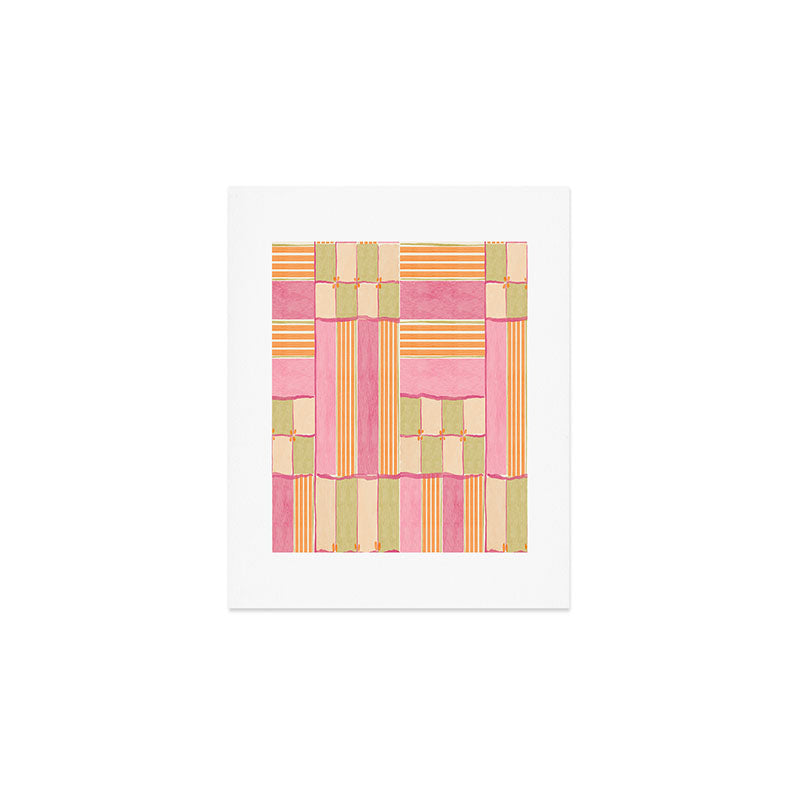Playful Retro Geometric Pattern in Pink, Orange, and Green Art Print Gallery Image 1