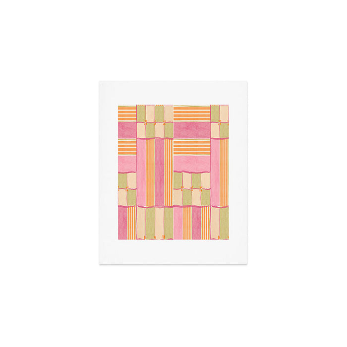 Playful Retro Geometric Pattern in Pink, Orange, and Green Art Print Gallery Image 1