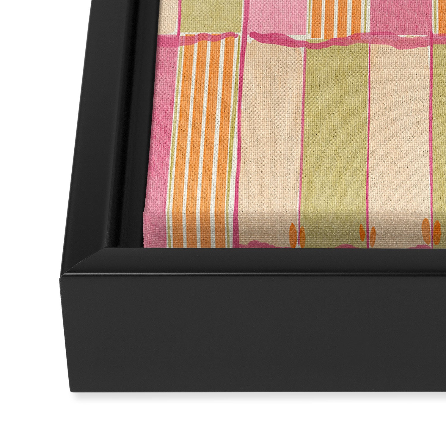 Playful Retro Geometric Pattern in Pink, Orange, and Green Framed Canvas Print Gallery Image 3