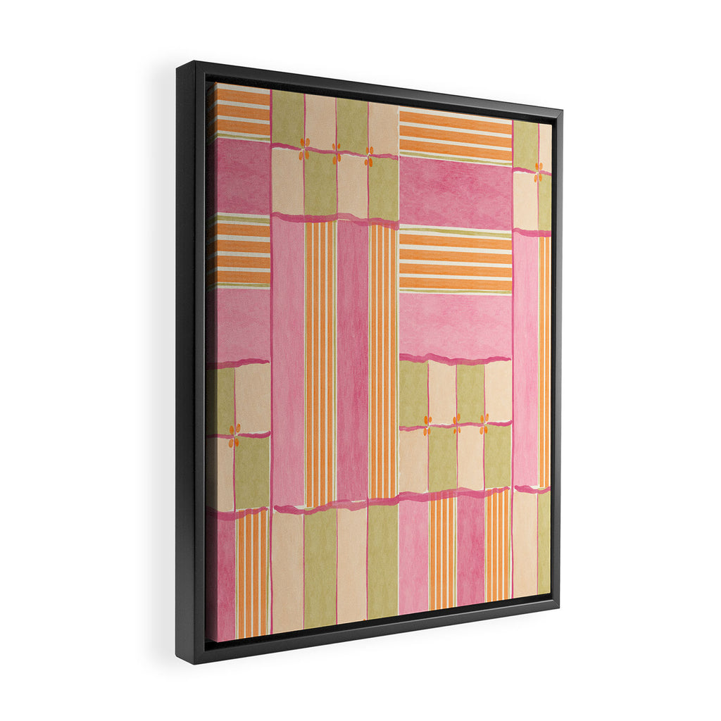Playful Retro Geometric Pattern in Pink, Orange, and Green Framed Canvas Print Gallery Image 2