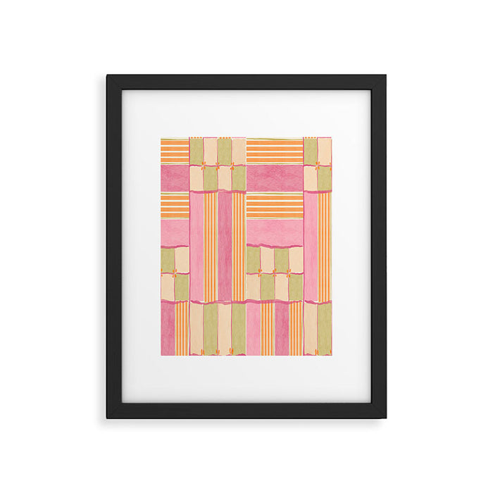 Playful Retro Geometric Pattern in Pink, Orange, and Green Framed Art Print Gallery Image 1