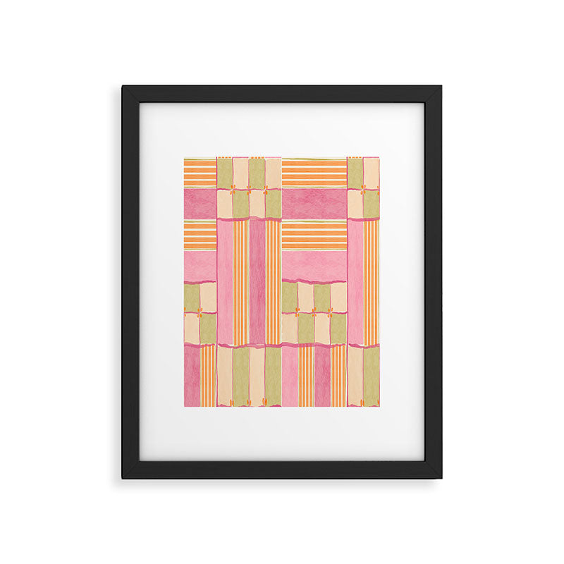 Playful Retro Geometric Pattern in Pink, Orange, and Green Framed Art Print Gallery Image 6