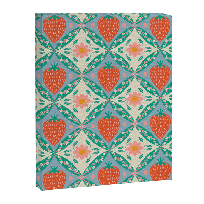 Playful Strawberry and Floral Geometric Pattern Canvas Print Gallery Image 1