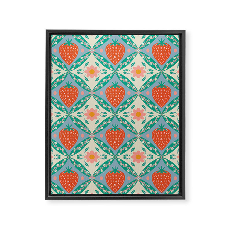 Playful Strawberry and Floral Geometric Pattern Framed Canvas Print Gallery Image 8