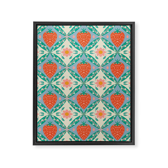 Playful Strawberry and Floral Geometric Pattern Framed Canvas Print Gallery Image 1