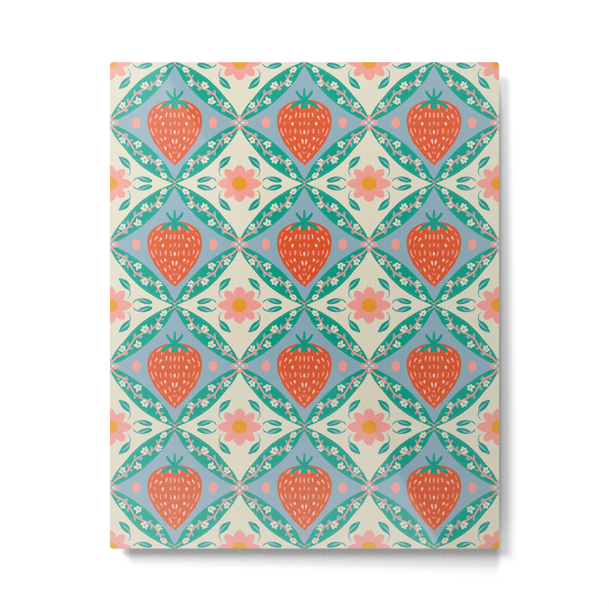 Playful Strawberry and Floral Geometric Pattern Metal Print Gallery Image 6