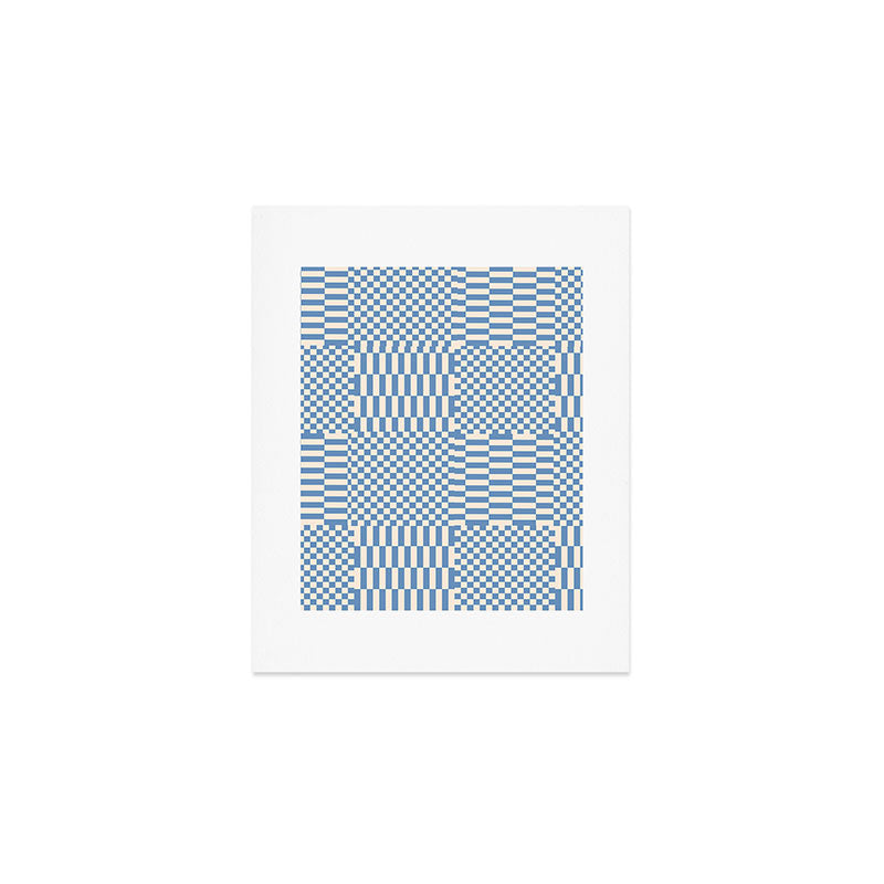 Retro check: Tranquil blue and ice cream white Art Print Gallery Image 1