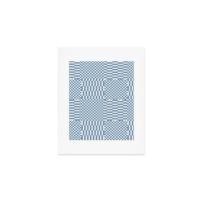Retro check: Tranquil blue and ice cream white Art Print Gallery Image 1