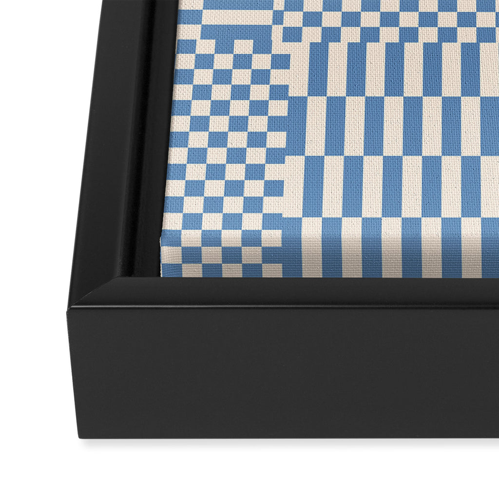Retro check: Tranquil blue and ice cream white Framed Canvas Print Gallery Image 3