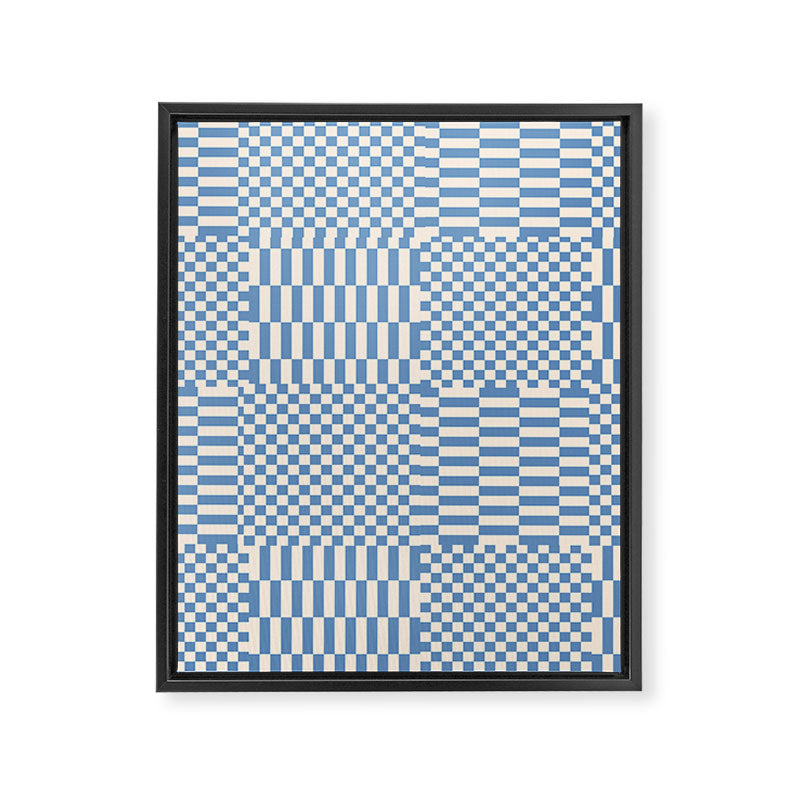 Retro check: Tranquil blue and ice cream white Framed Canvas Print Gallery Image 8