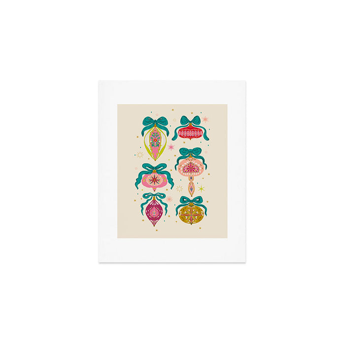 Retro Christmas Ornaments with Bow and Stars Holiday Pattern Art Print Gallery Image 1