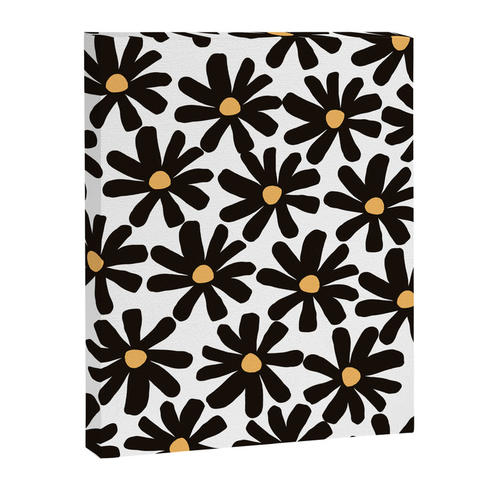 Retro modern black daisies  Canvas Print Gallery Image 1