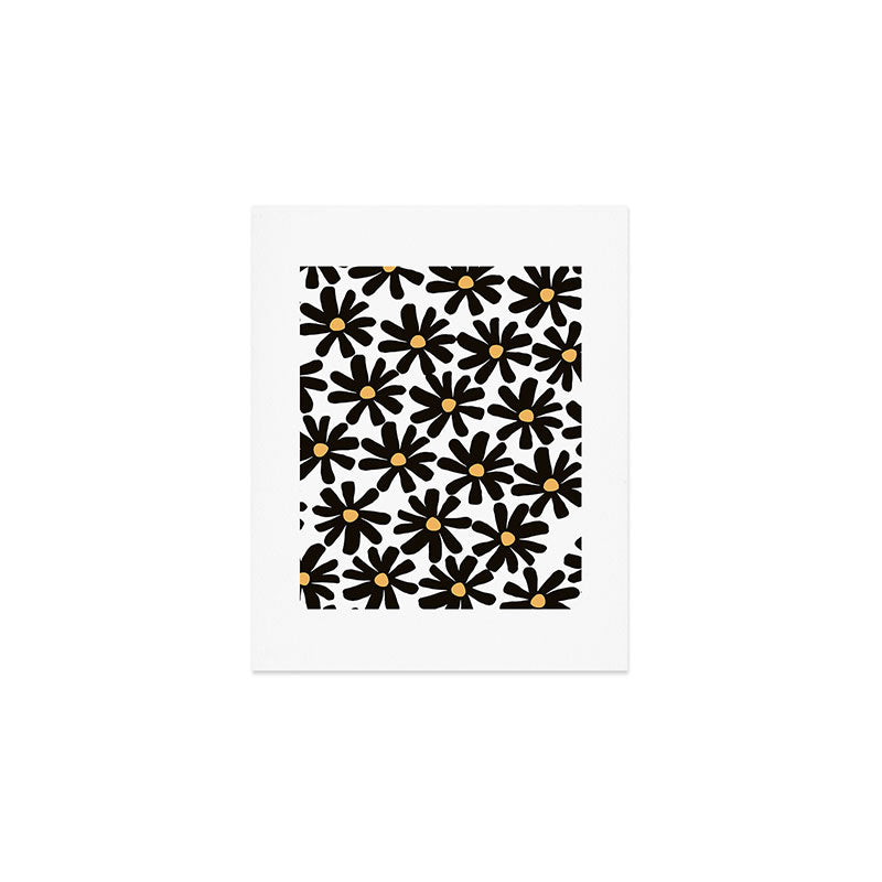 Retro modern black daisies  Art Print Gallery Image 1