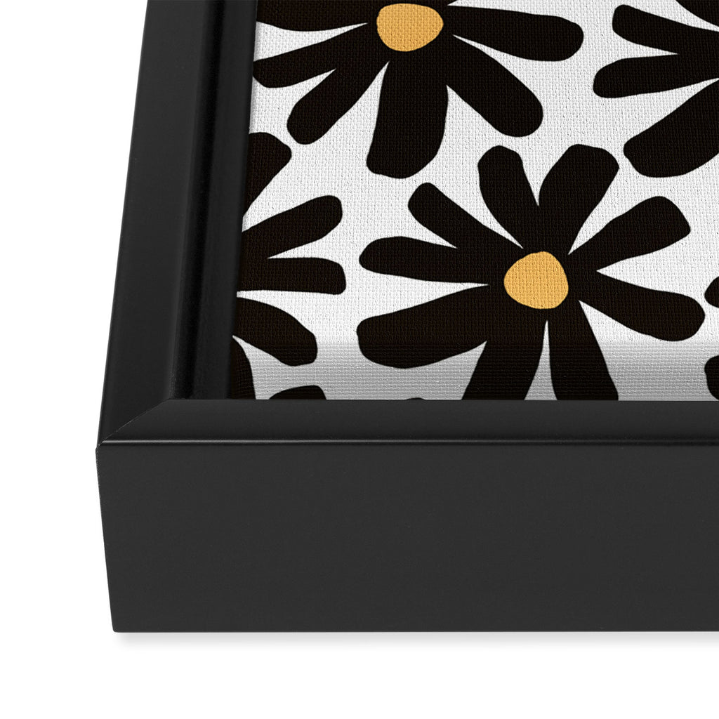 Retro modern black daisies  Framed Canvas Print Gallery Image 3