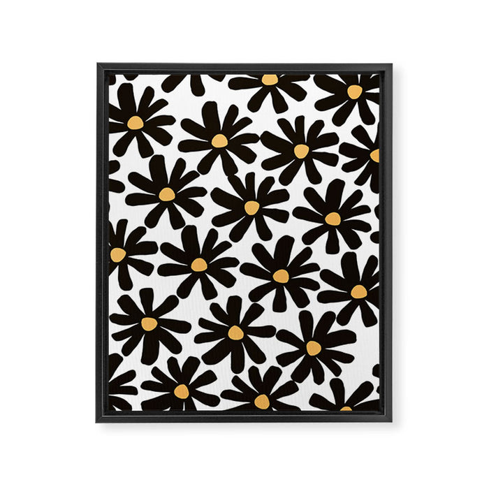 Retro modern black daisies  Framed Canvas Print Gallery Image 1