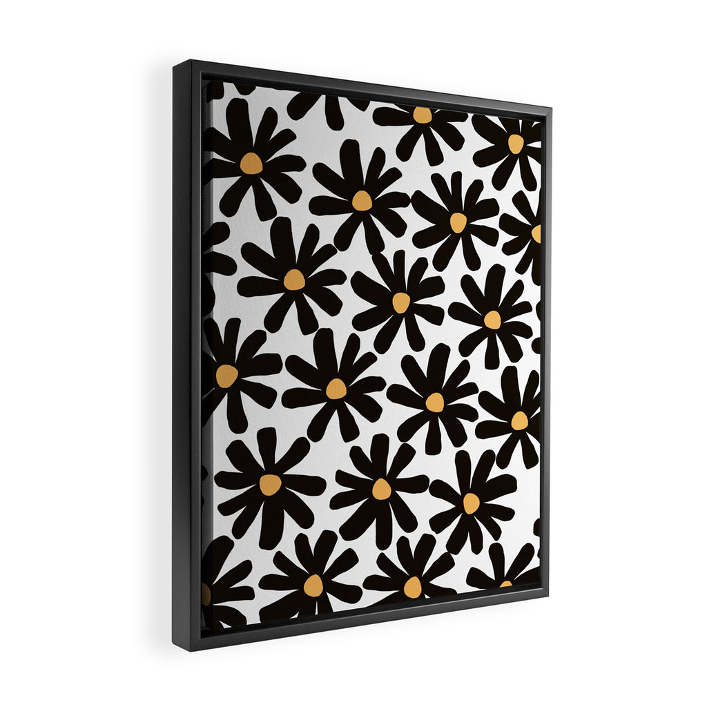 Retro modern black daisies  Framed Canvas Print Gallery Image 2