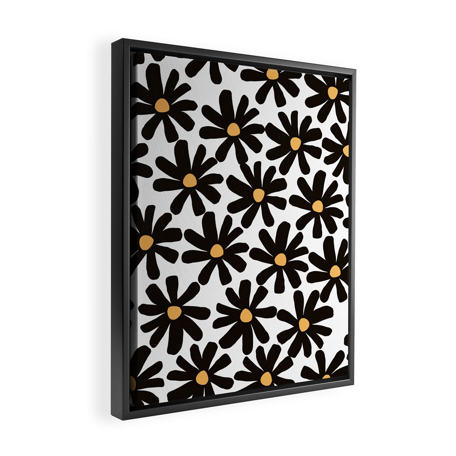 Retro modern black daisies  Framed Canvas Print Gallery Image 2