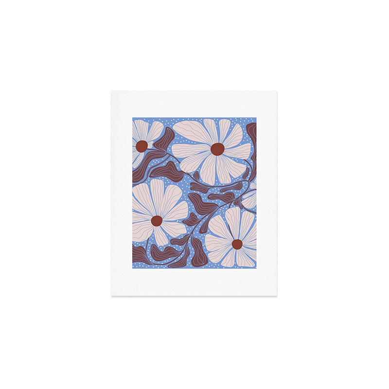 Retro modern white daisies illustration  Art Print Gallery Image 1