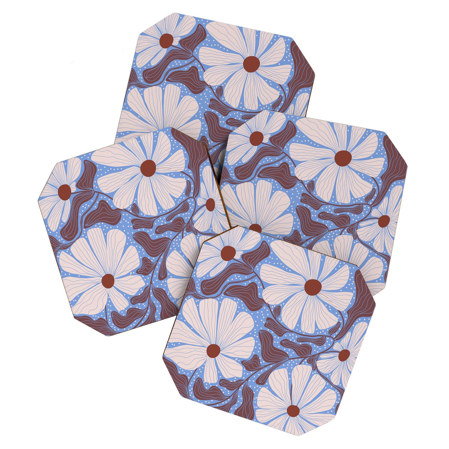 Retro modern white daisies illustration  Coaster Gallery Image 1