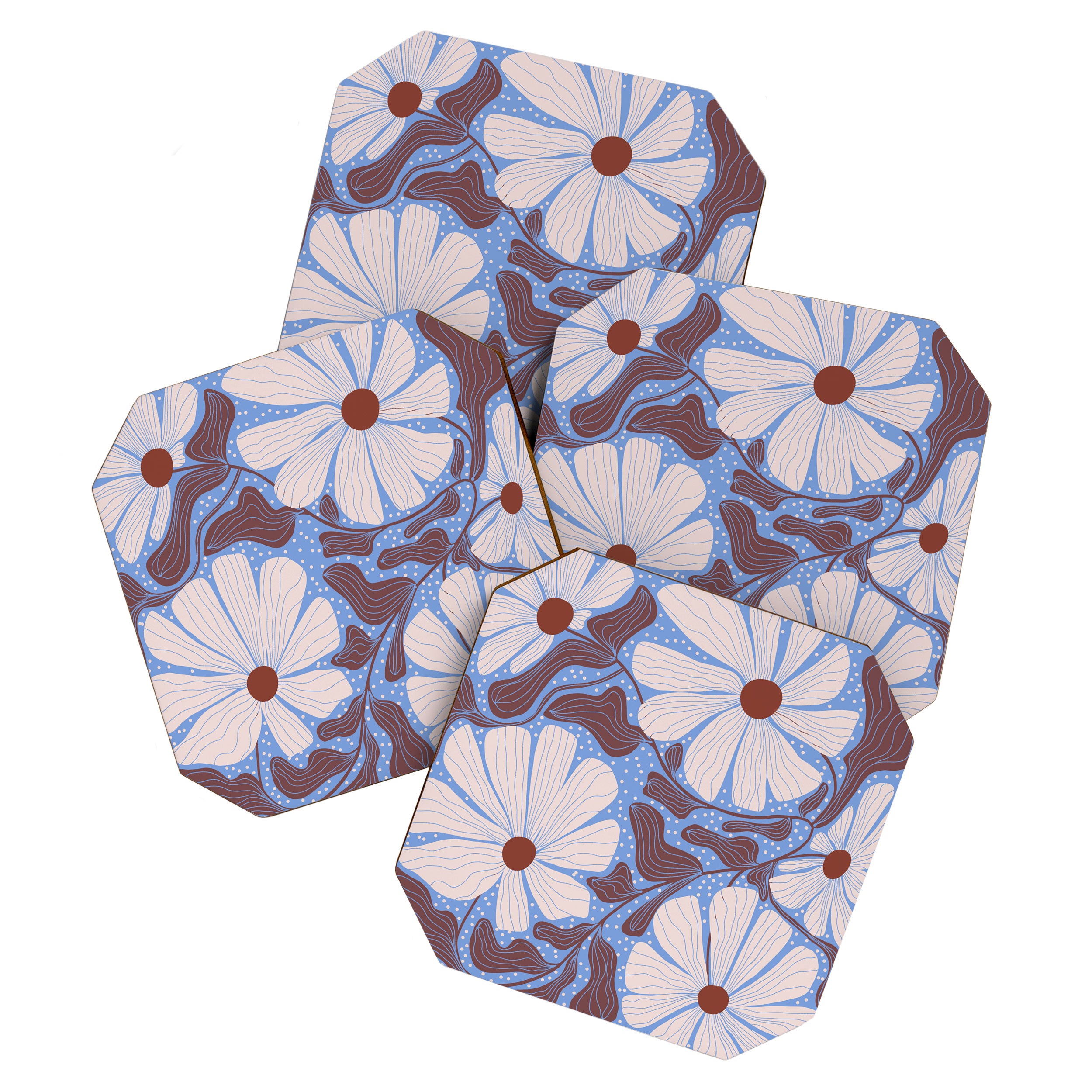 Retro modern white daisies illustration  Coaster Gallery Image 1