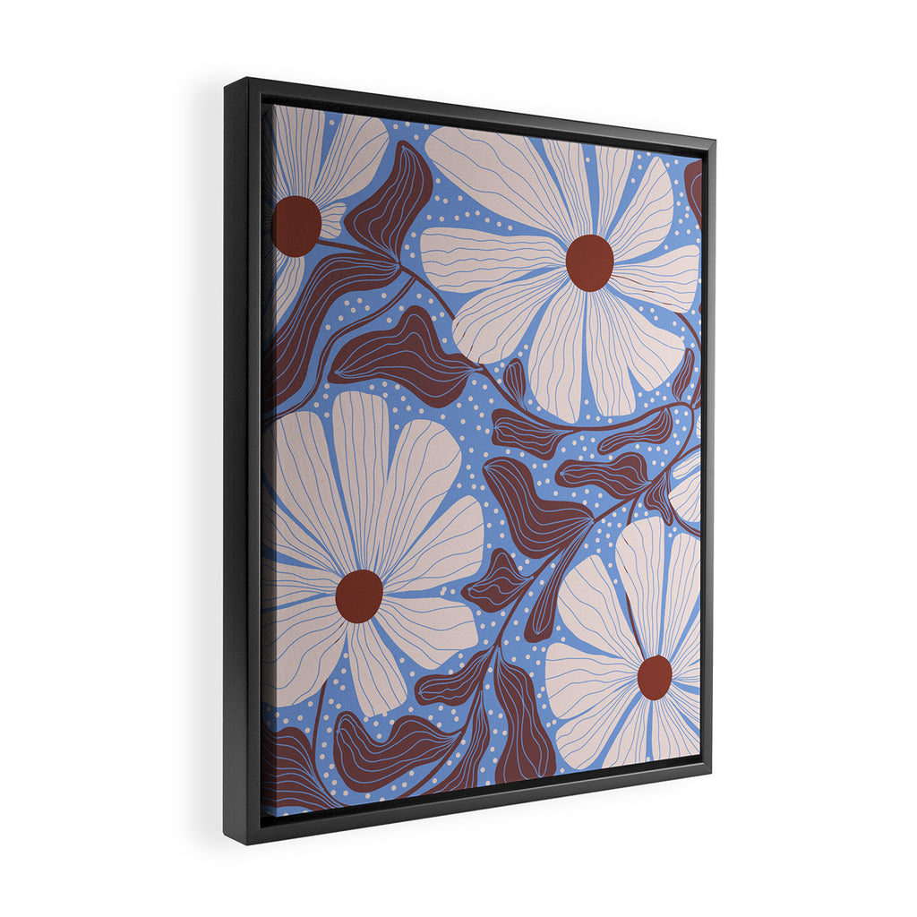 Retro modern white daisies illustration  Framed Canvas Print Gallery Image 2