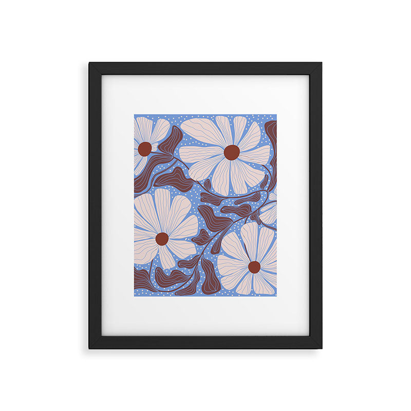 Retro modern white daisies illustration  Framed Art Print Gallery Image 6