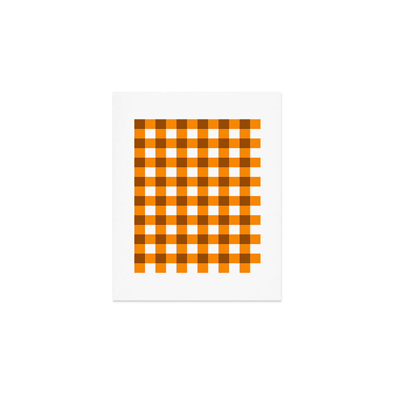 Retro Orange Gingham Check Art Print Gallery Image 1