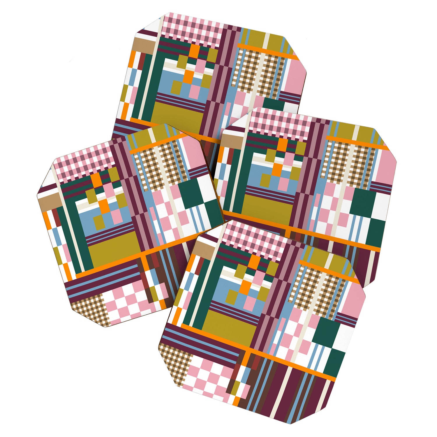Retro Plaid Patchwork Collage Coaster Gallery Image 1