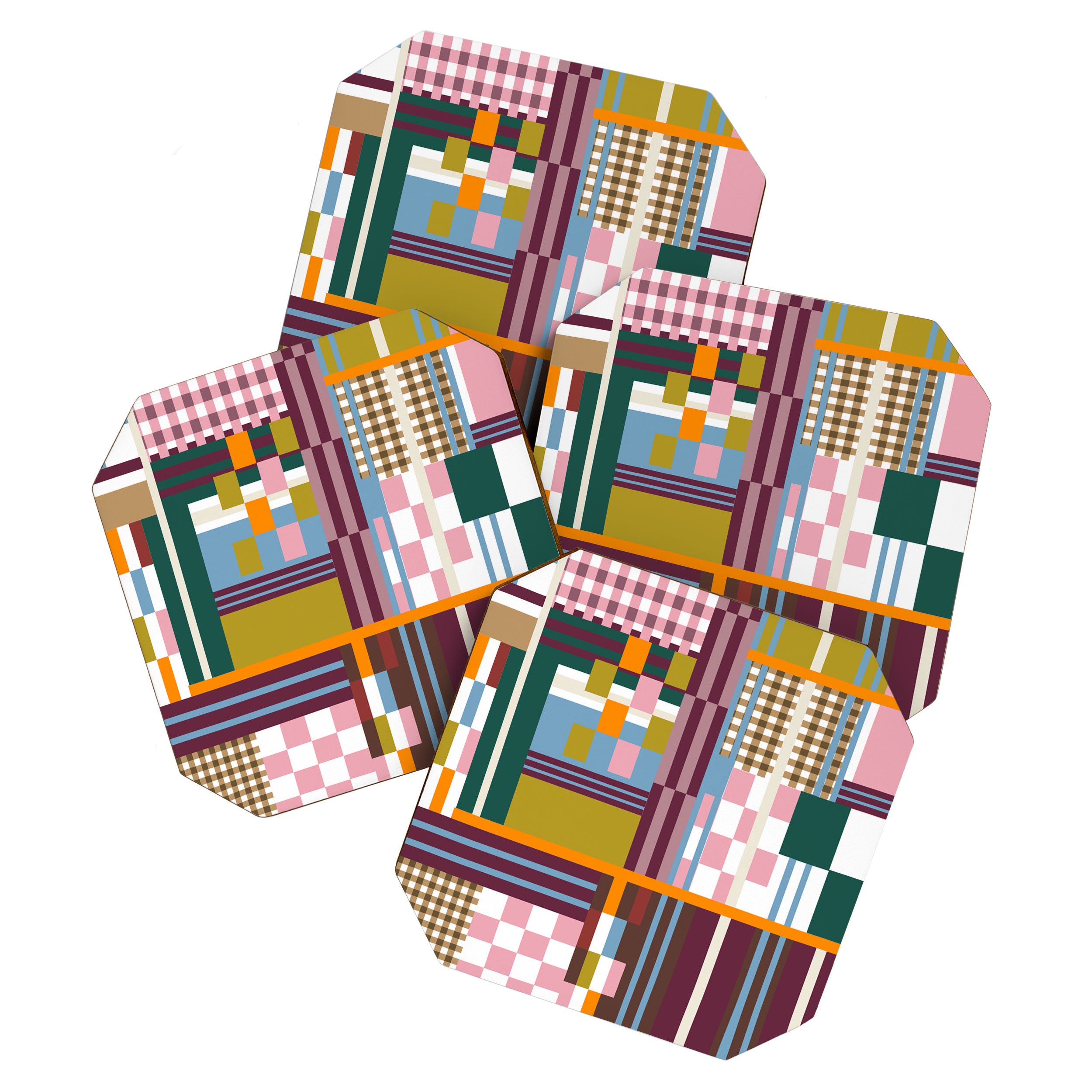 Retro Plaid Patchwork Collage Coaster Gallery Image 1