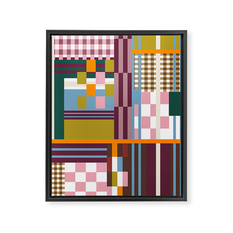 Retro Plaid Patchwork Collage Framed Canvas Print Gallery Image 8