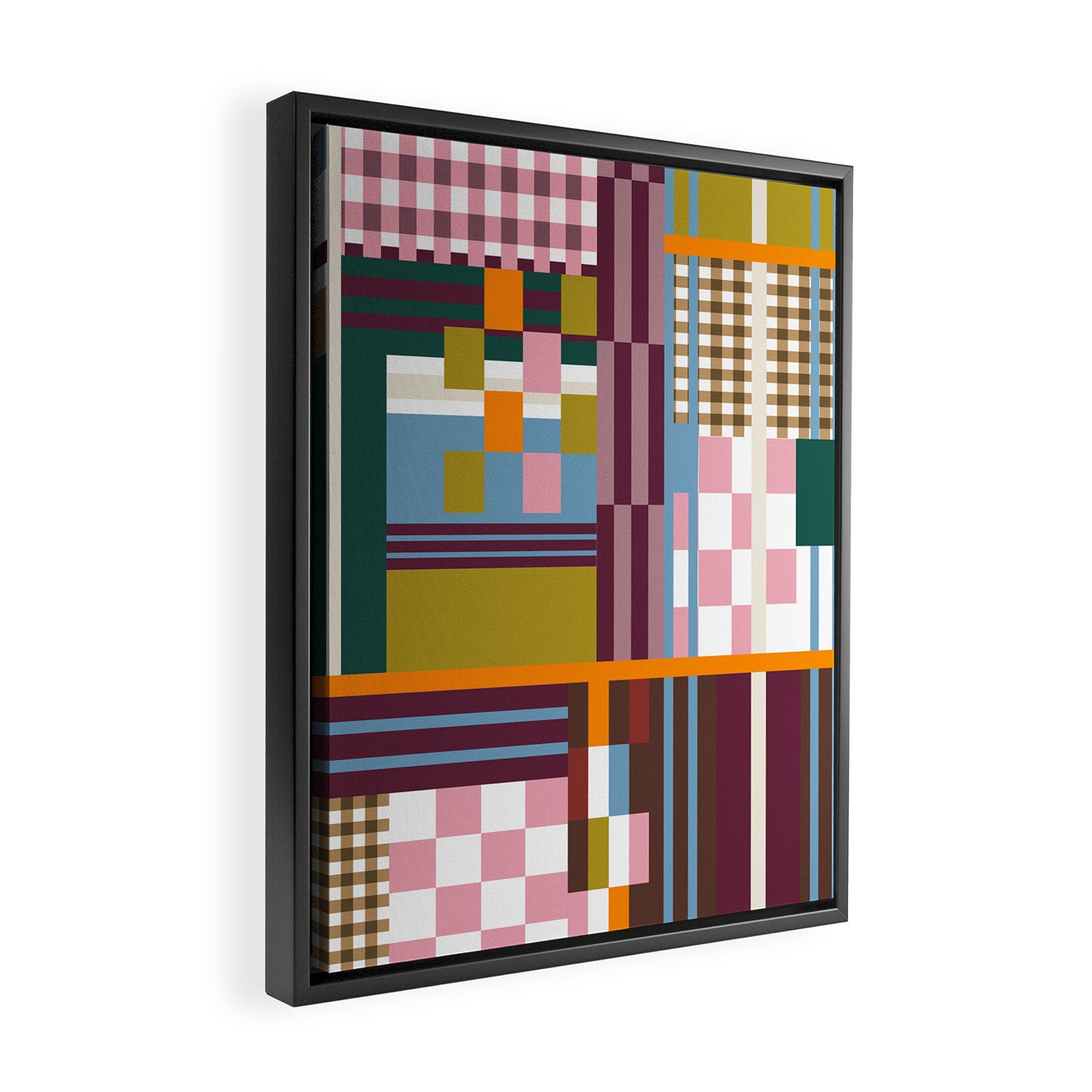 Retro Plaid Patchwork Collage Framed Canvas Print Gallery Image 2