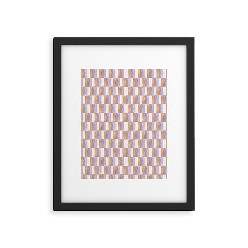 Retro vintage check: digital lavender and beige  Framed Art Print Gallery Image 6
