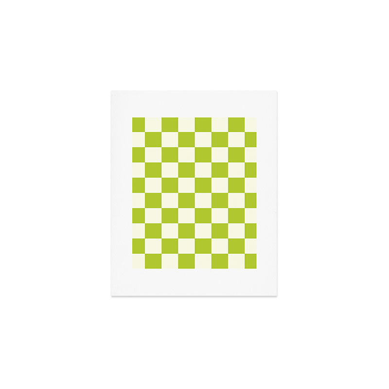 Retro vintage check: neon green and ice cream white Art Print Gallery Image 1