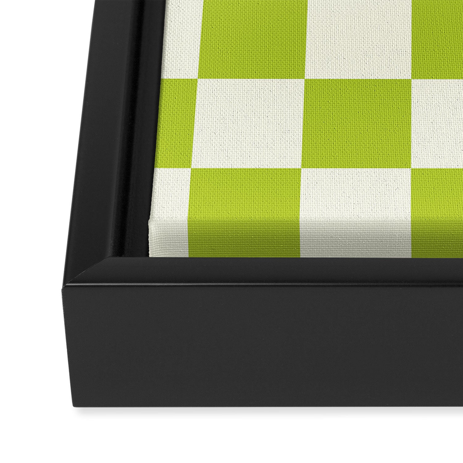 Retro vintage check: neon green and ice cream white Framed Canvas Print Gallery Image 3