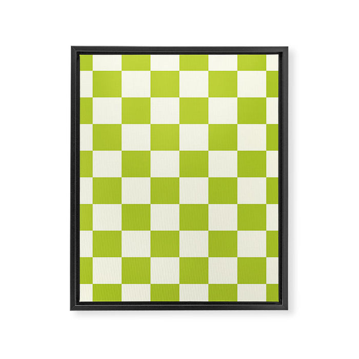 Retro vintage check: neon green and ice cream white Framed Canvas Print Gallery Image 1