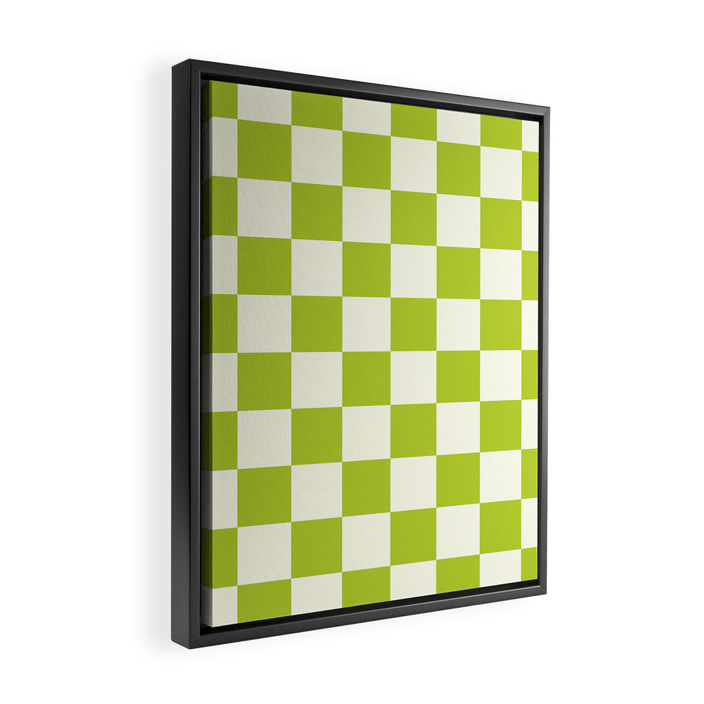 Retro vintage check: neon green and ice cream white Framed Canvas Print Gallery Image 2